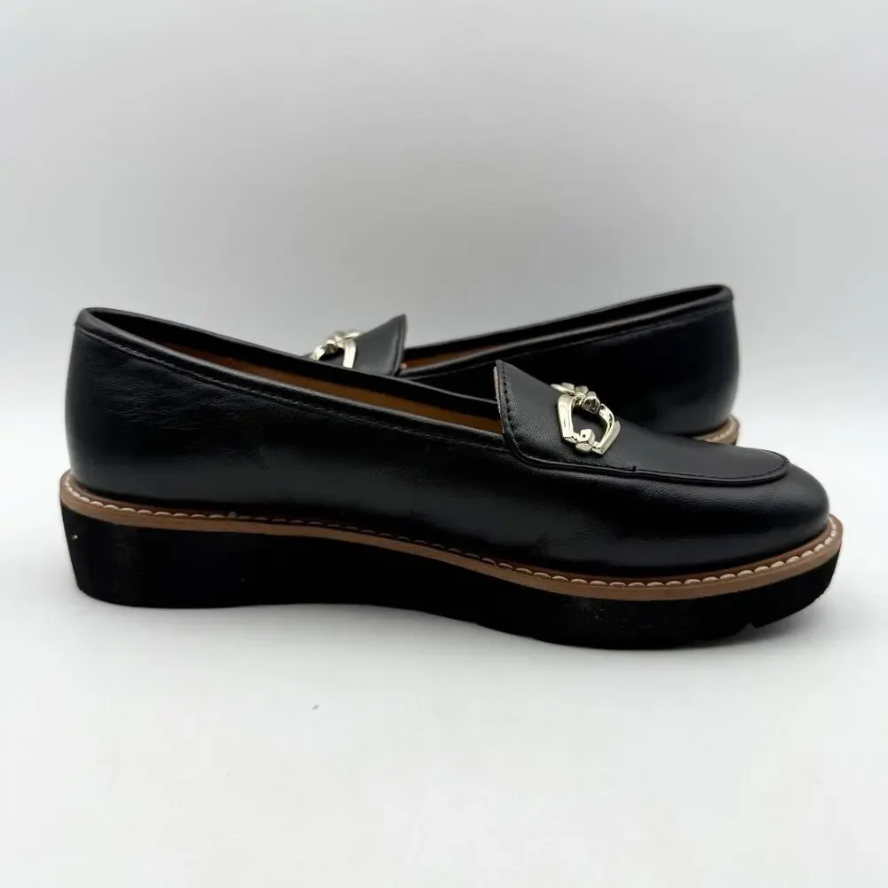 Naturalizer Womens Adiline-Bit Flat Loafers US 6 Wide EU 36 Black Leather EUC
